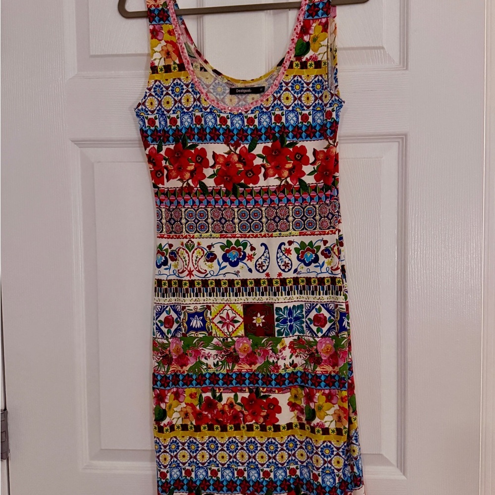 Desigual Colorful Floral and Geometric Mini Dress